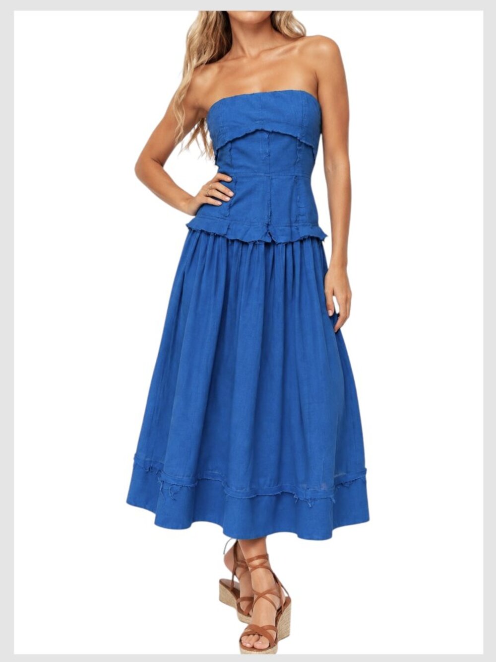 Free People Seraina Dress Blue Strapless Midi Maxi S